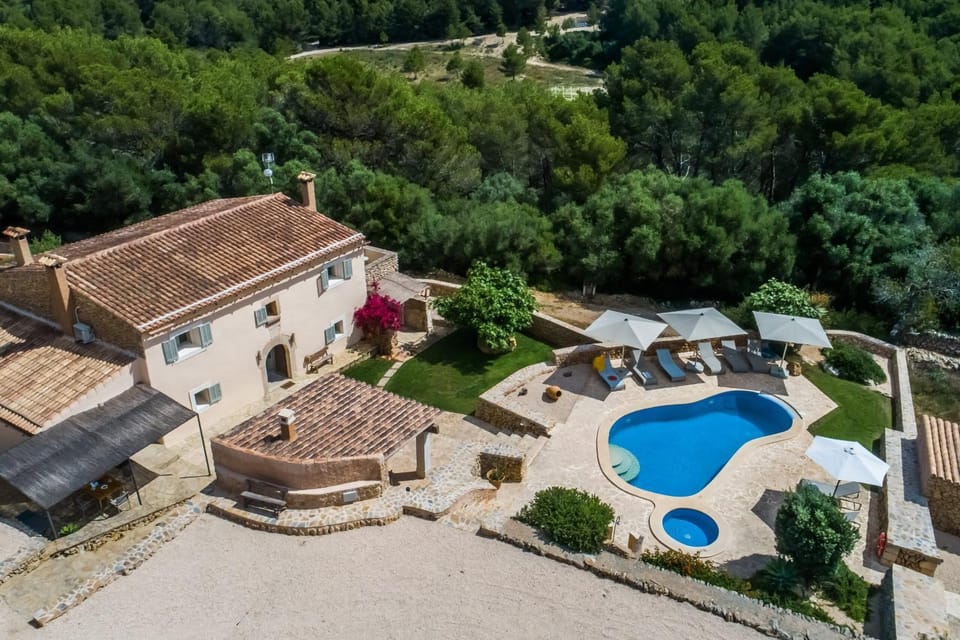 Property building, Day, Natural landscape, Bird's eye view, Garden, Garden view, Pool view, Swimming pool, sunbed