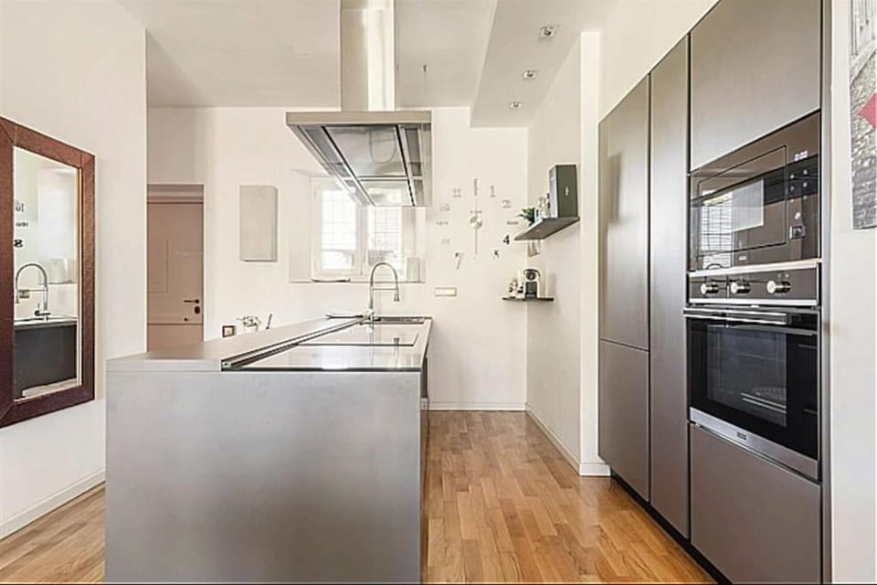 Kitchen or kitchenette, stove
