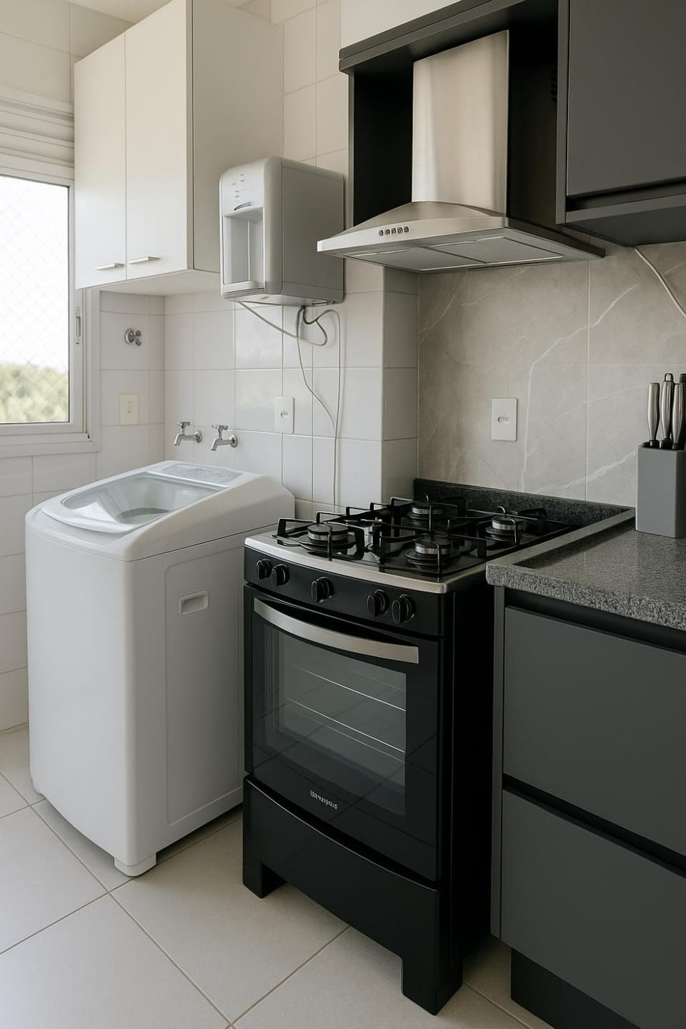 Kitchen or kitchenette, laundry