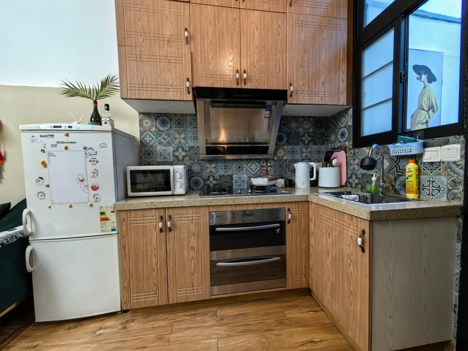 Kitchen or kitchenette, stove