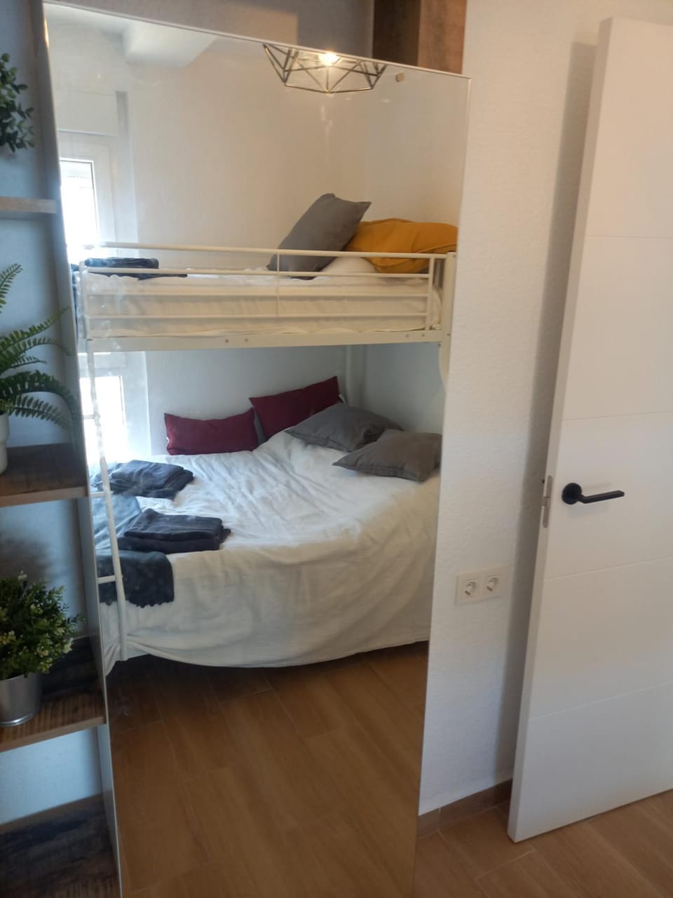 Bed, Photo of the whole room, Bedroom, bunk bed, towels, wardrobe