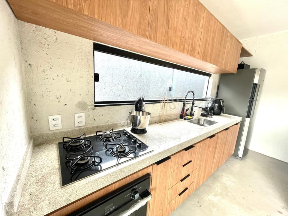 Kitchen or kitchenette, stove