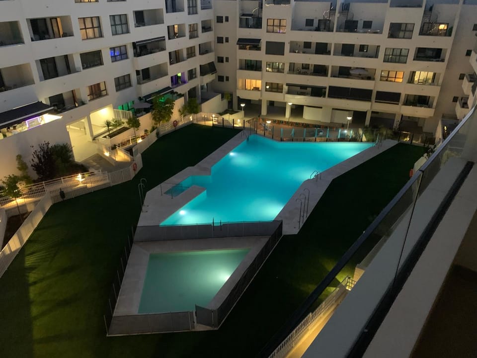 Property building, Night, Pool view, Swimming pool, Swimming pool