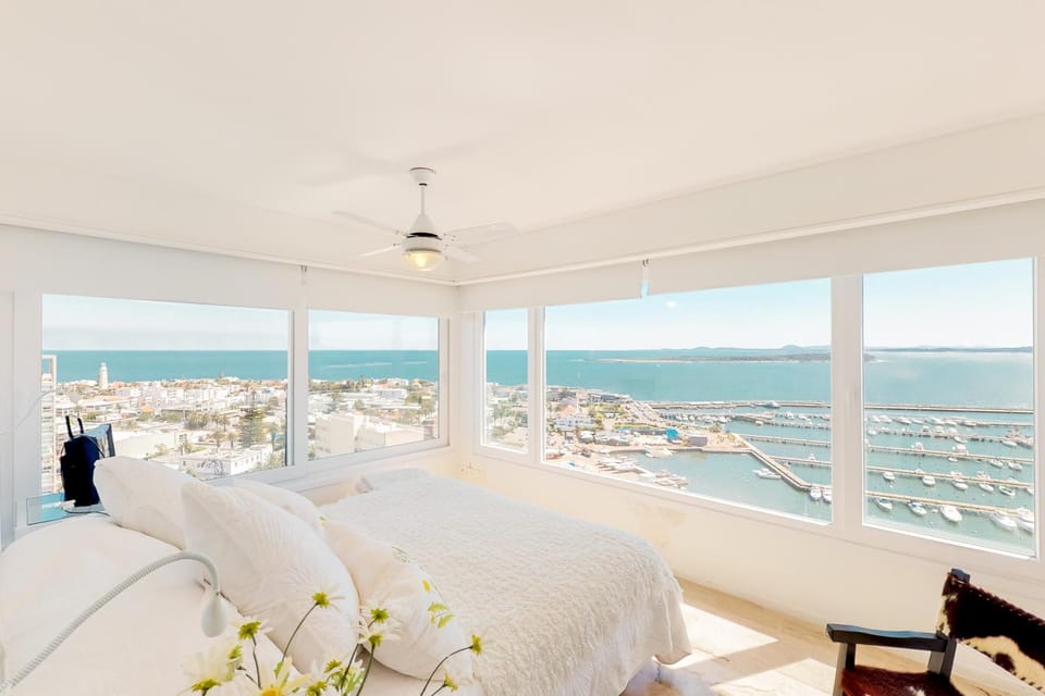 Bed, Natural landscape, Bedroom, Sea view