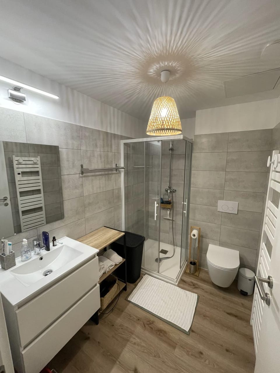 Shower, Toilet, Bathroom, hair dryier, towels