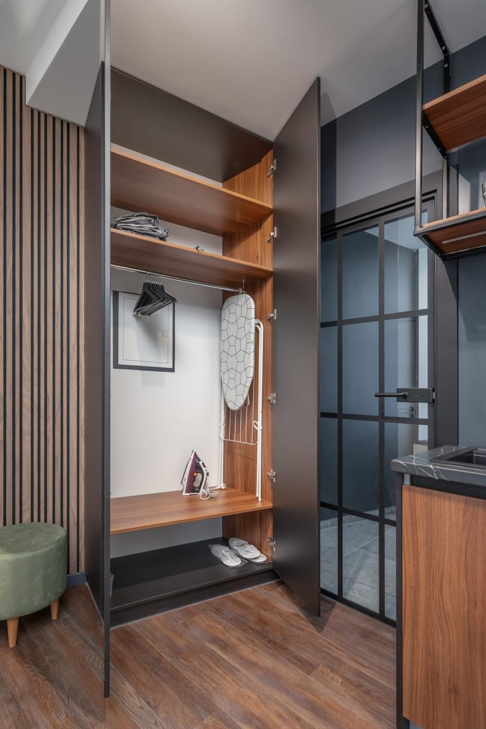 Bed, wardrobe