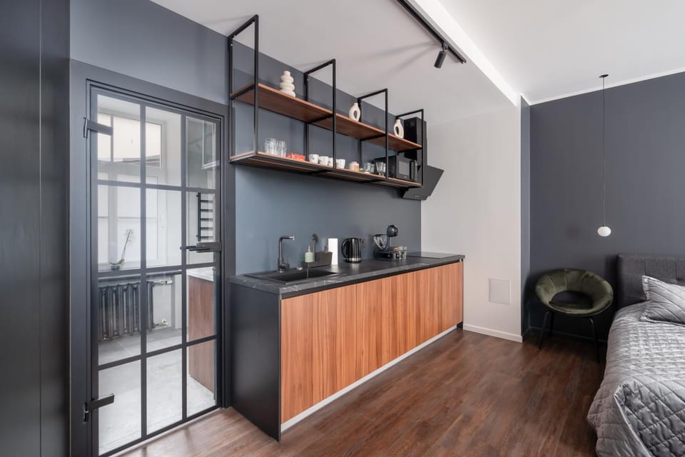 Bed, Coffee/tea facilities, Kitchen or kitchenette, Photo of the whole room, Bedroom, minibar