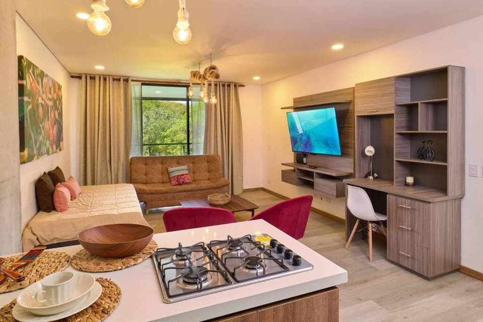 TV and multimedia, Coffee/tea facilities, Kitchen or kitchenette, Living room, Seating area, Dining area