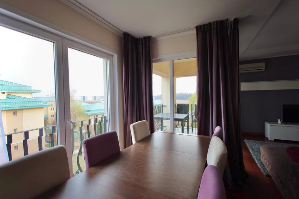View (from property/room), Balcony/Terrace, Kitchen or kitchenette, Living room, Seating area, Dining area