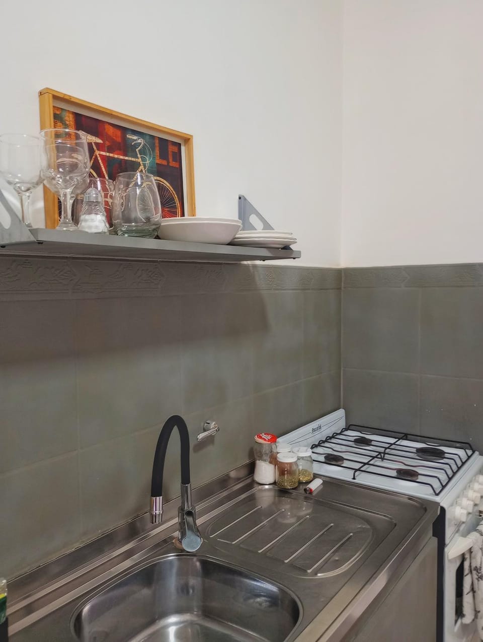 Kitchen or kitchenette, stove