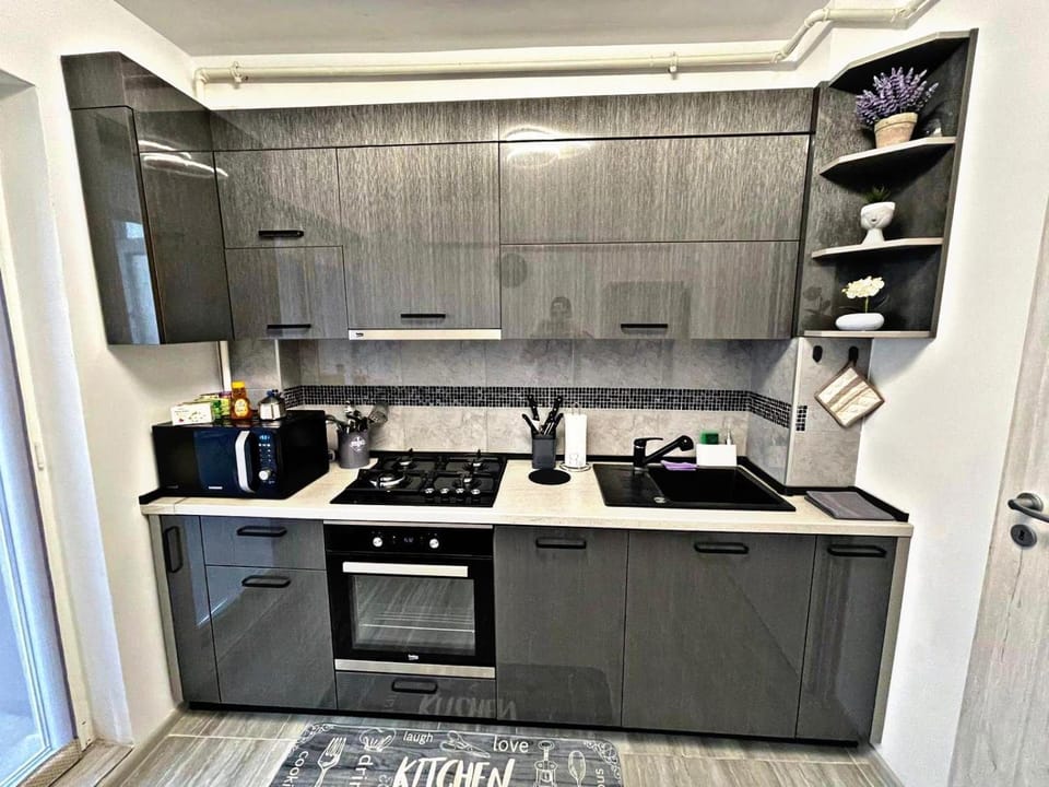 Kitchen or kitchenette, stove