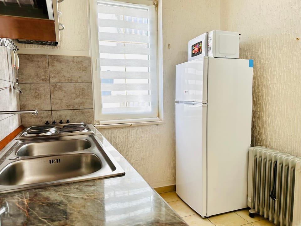 Kitchen or kitchenette, minibar, stove