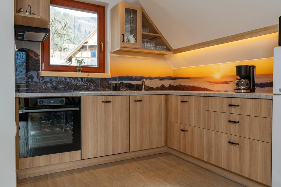 Kitchen or kitchenette, dishwasher, stove