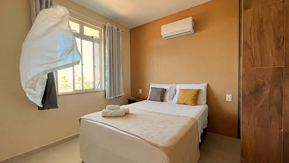 Bed, Photo of the whole room, Bedroom, towels, air conditioner