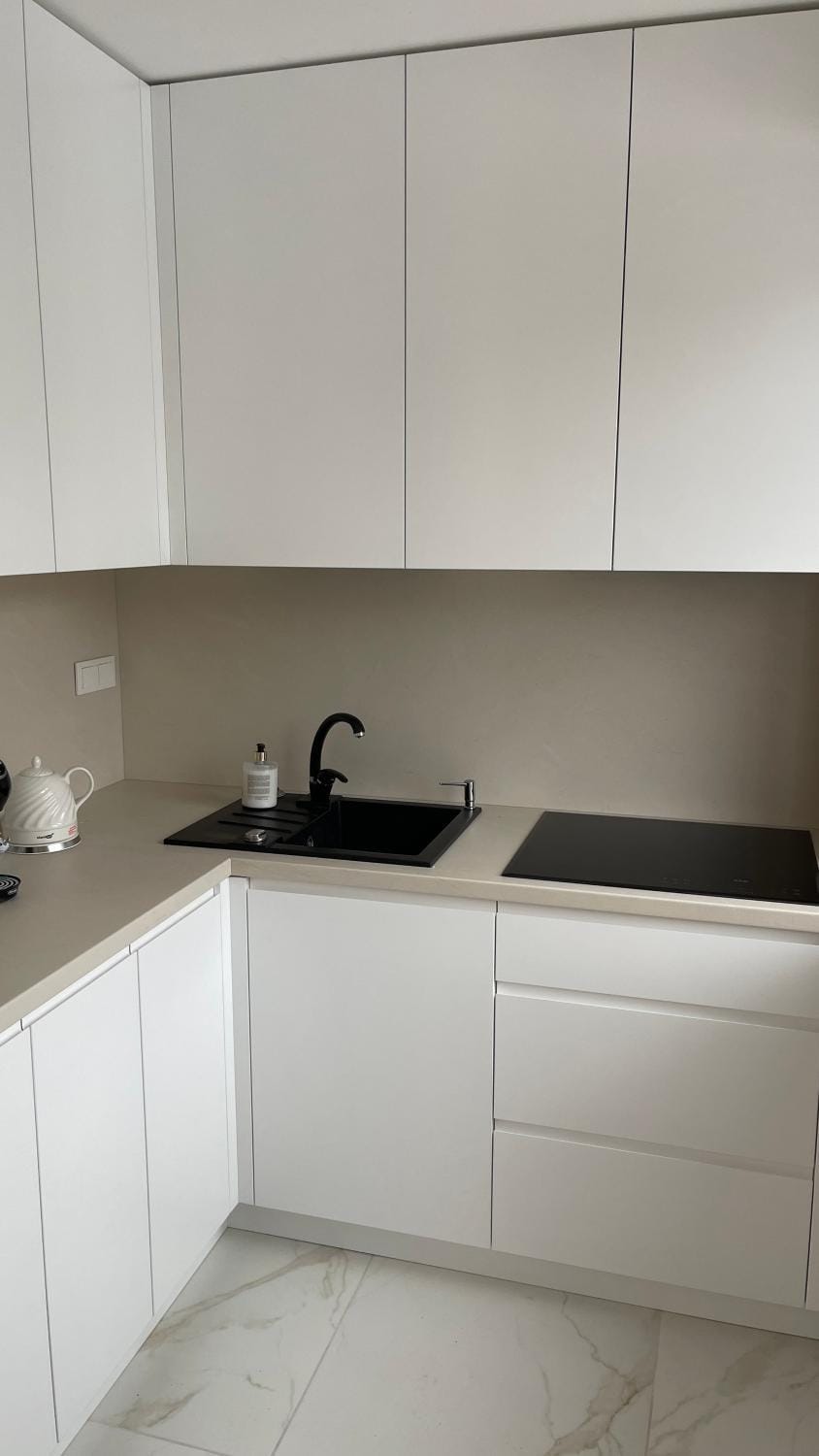 Kitchen or kitchenette, stove