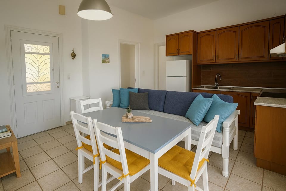 Kitchen or kitchenette, Living room, Seating area, Dining area