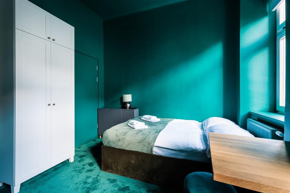 Bed, wardrobe