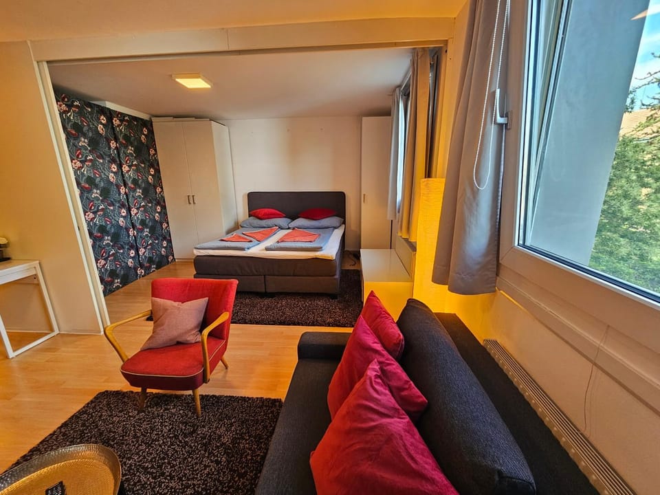 Bed, Living room, Photo of the whole room, Seating area, Bedroom