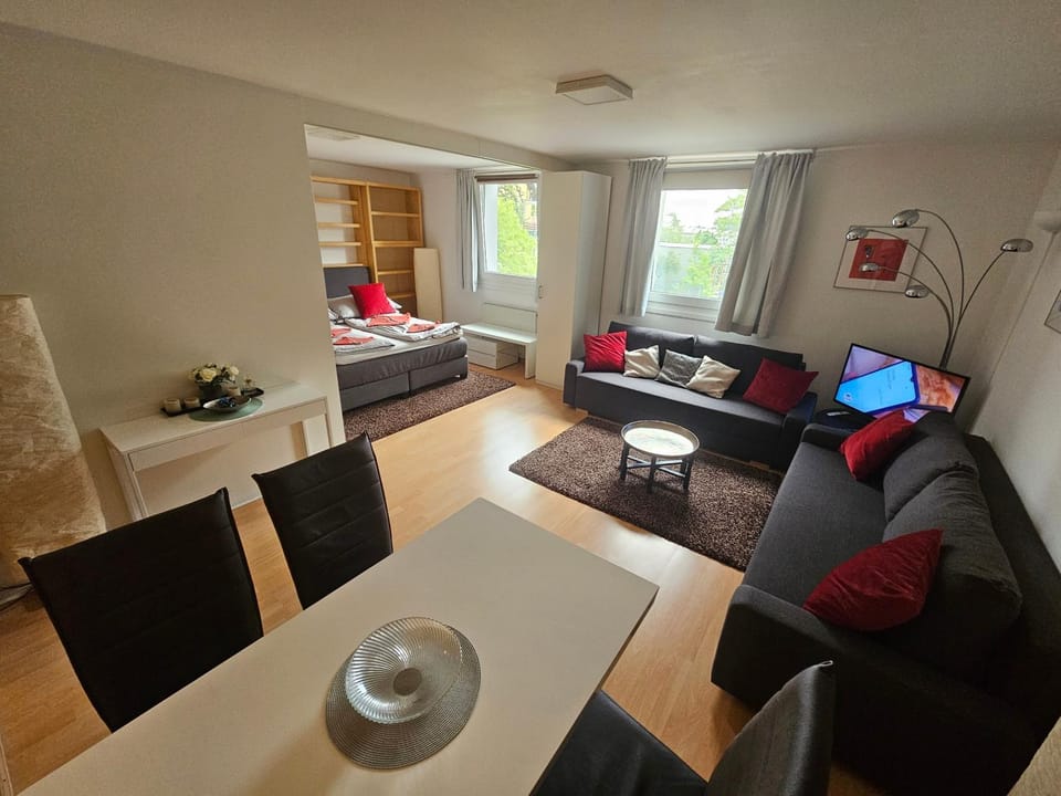 Bed, TV and multimedia, Living room, Photo of the whole room, Seating area, Dining area, Bedroom