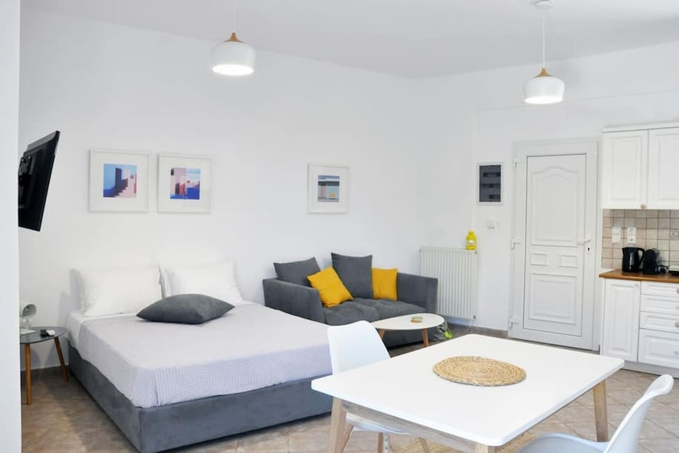 Bed, TV and multimedia, Kitchen or kitchenette, Living room, Photo of the whole room, Seating area, Dining area, Bedroom