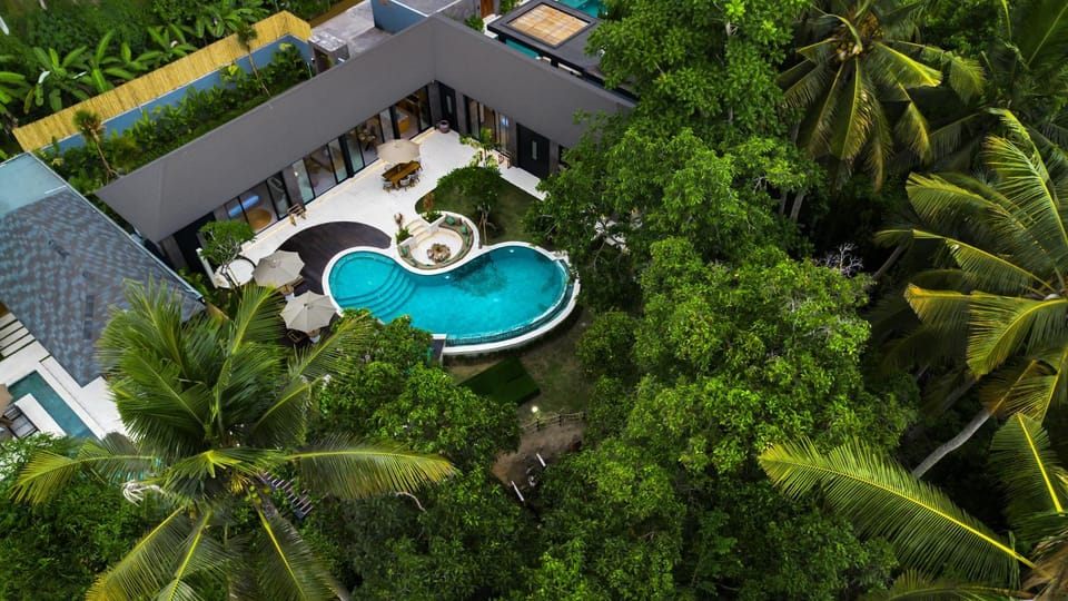 Property building, Natural landscape, Bird's eye view, Swimming pool