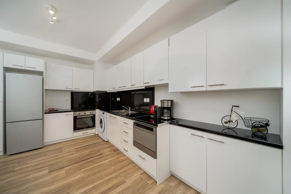 Kitchen or kitchenette, dishwasher, oven, stove