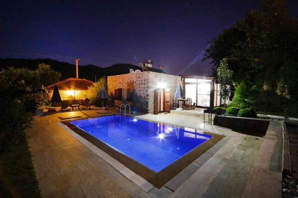 Property building, Night, Garden, Garden view, Pool view, Swimming pool, sunbed