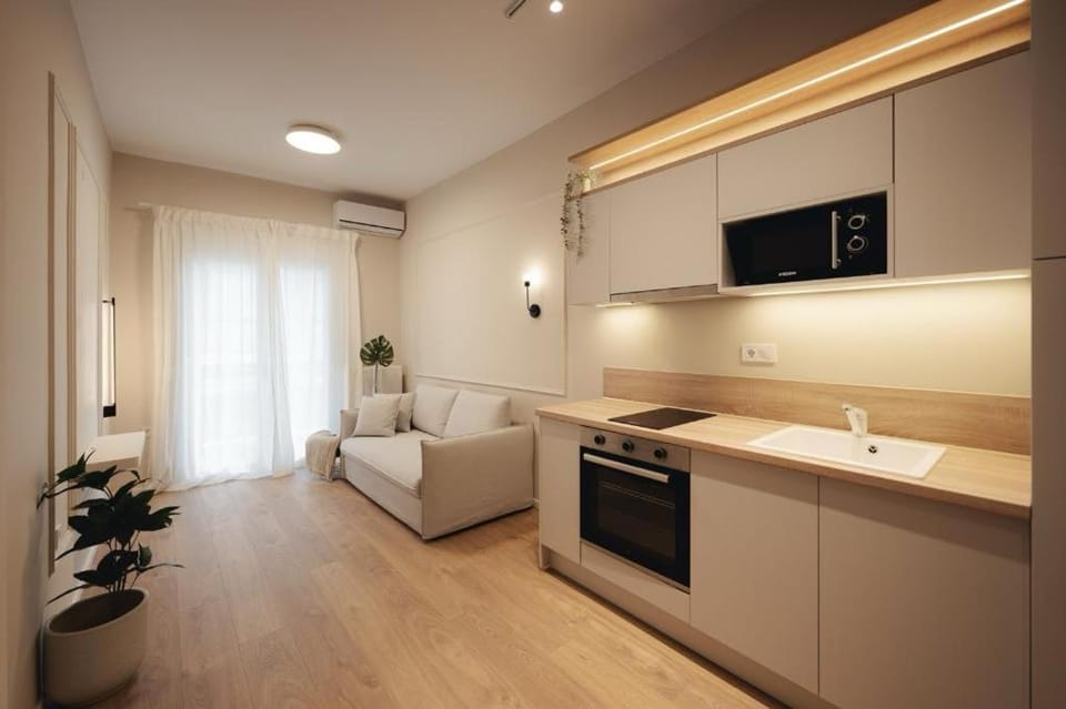 Kitchen or kitchenette, Living room, Seating area