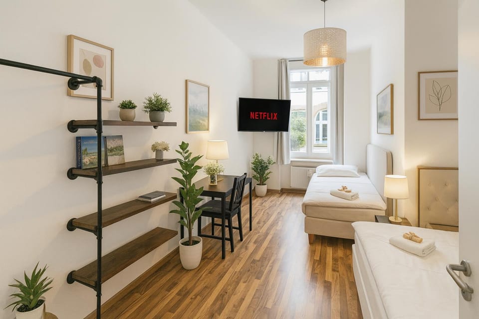 Leipzig Zentrum, Schnelles WLAN, TVs in allen 5 Zimmern, Self-Check-in, 5 Riesige Zimmer für große Gruppen, Aufzug Apartment in Leipzig