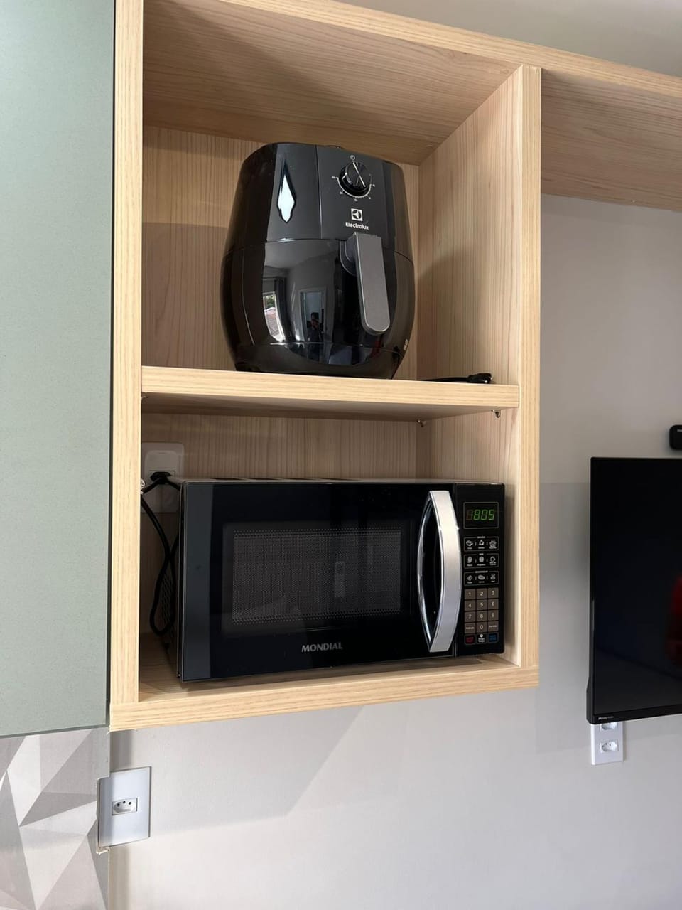 Kitchen or kitchenette, microwave