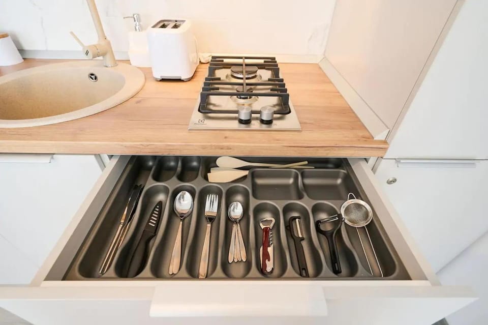 Kitchen or kitchenette, stove