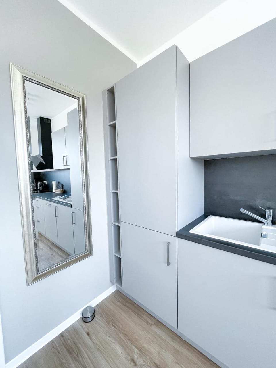 Kitchen or kitchenette, stove
