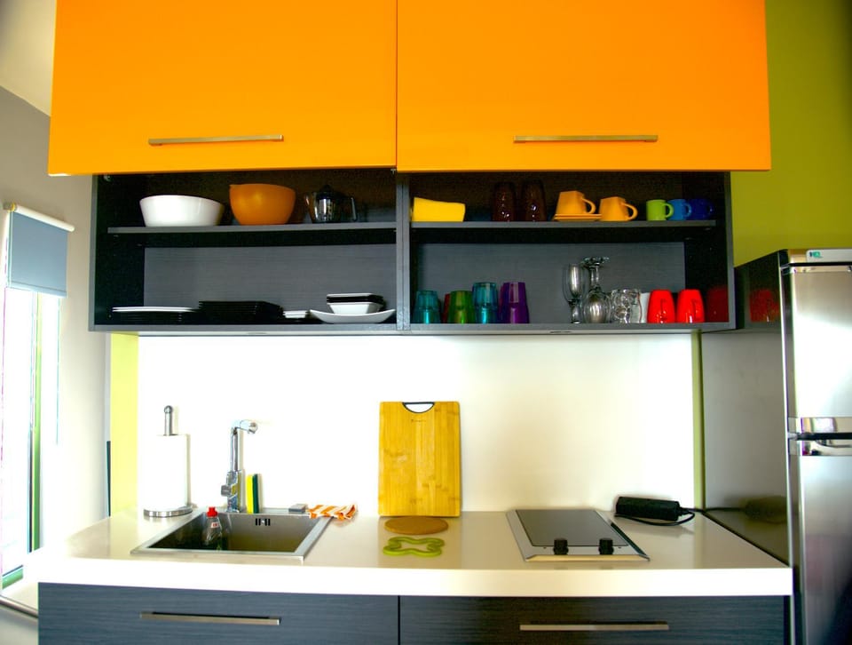 Kitchen or kitchenette, stove