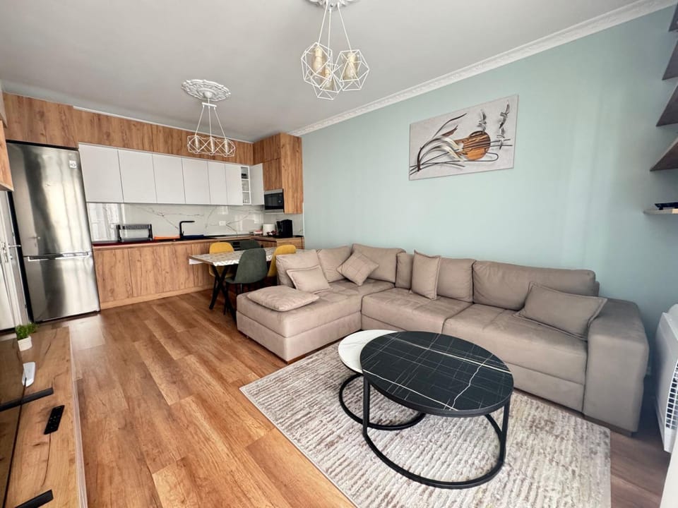 Kitchen or kitchenette, Living room, Seating area, Dining area