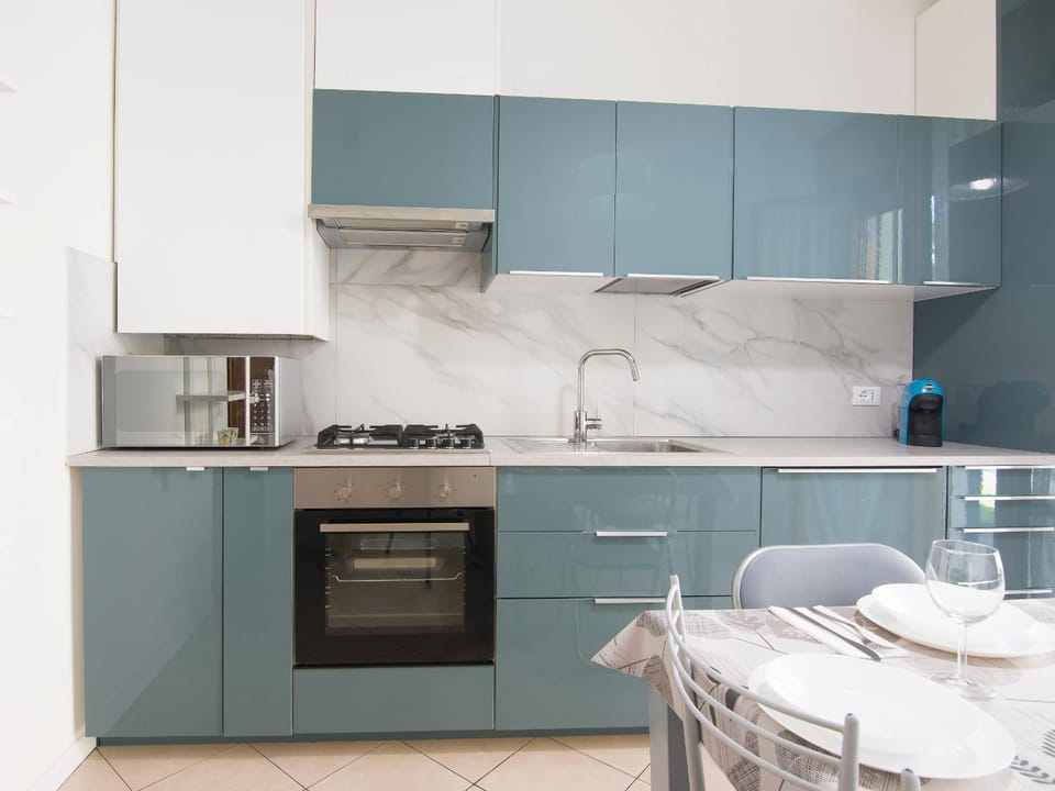 Kitchen or kitchenette, stove