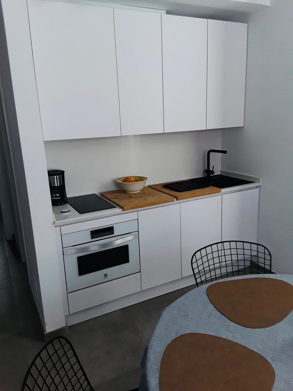 Kitchen or kitchenette, stove