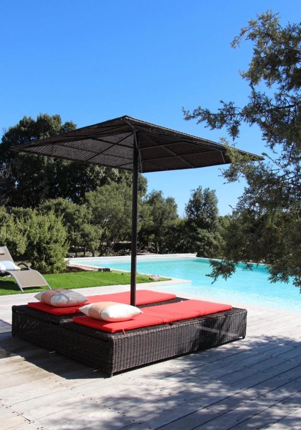 Patio, Day, Natural landscape, Garden, Garden view, Pool view, Swimming pool, sunbed