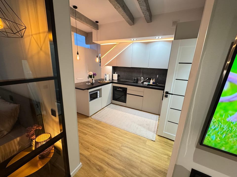 Kitchen or kitchenette, oven, stove, toaster