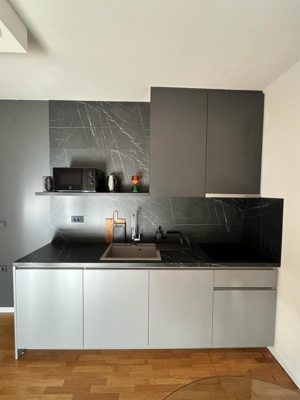 Kitchen or kitchenette, stove