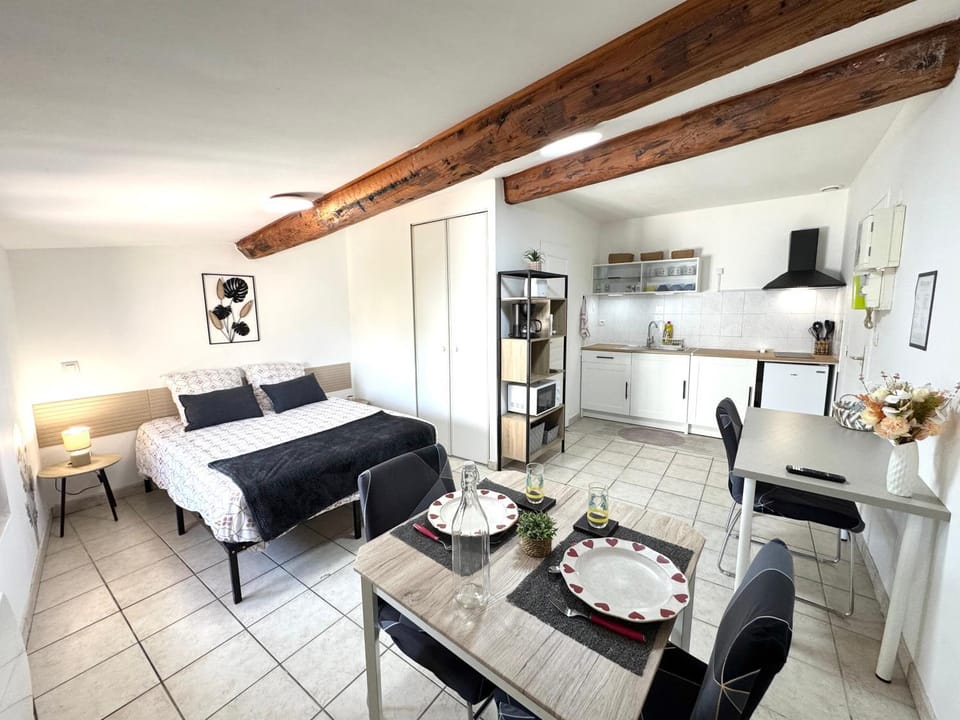 Bed, Kitchen or kitchenette, Living room, Photo of the whole room, Seating area, Dining area, Bedroom, stove
