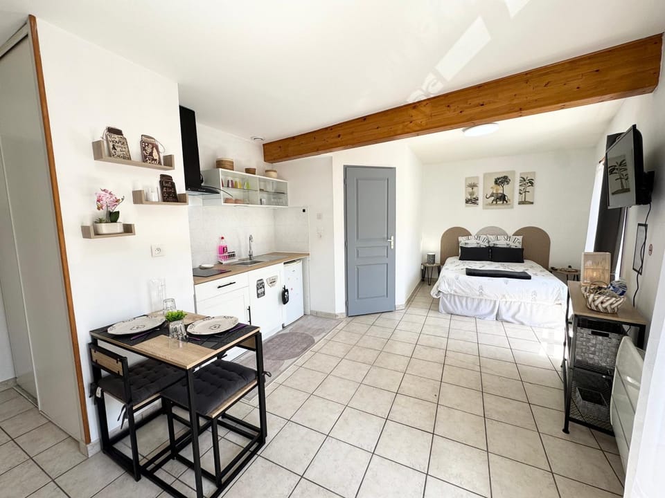 Bed, TV and multimedia, Kitchen or kitchenette, Photo of the whole room, Dining area, Bedroom