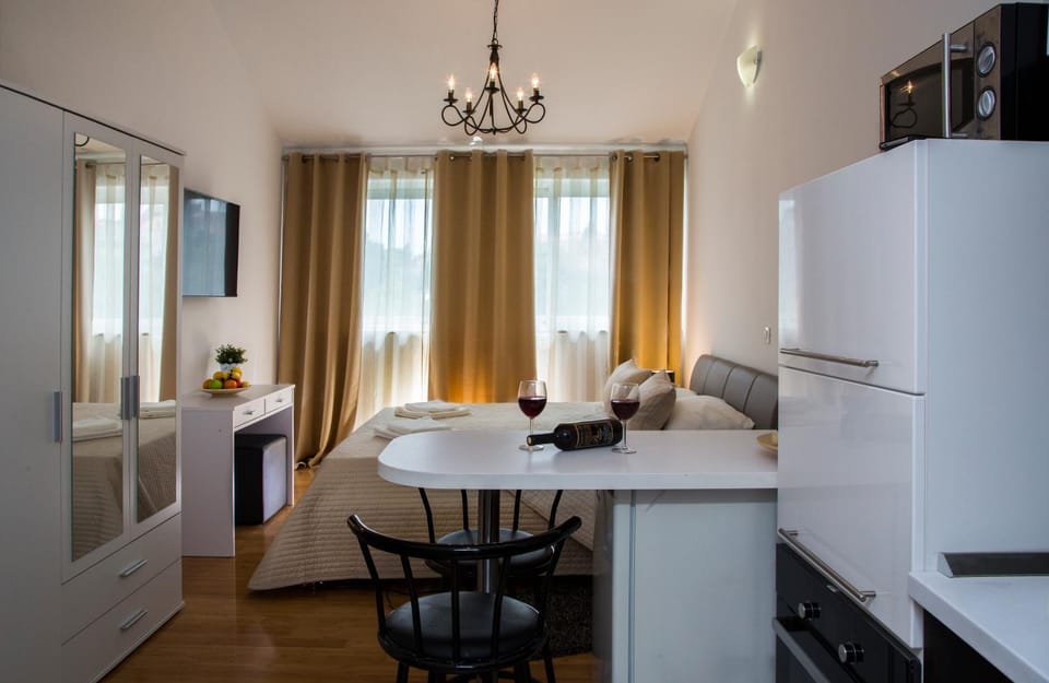 Bed, TV and multimedia, Kitchen or kitchenette, Living room, Photo of the whole room, Seating area, Dining area, Bedroom, minibar, oven, pet friendly, stove
