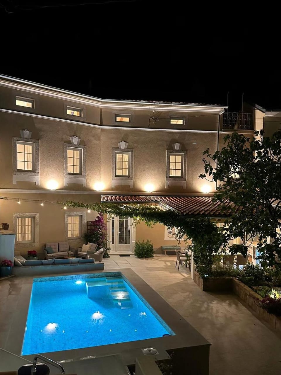 Property building, Night, Pool view, Swimming pool