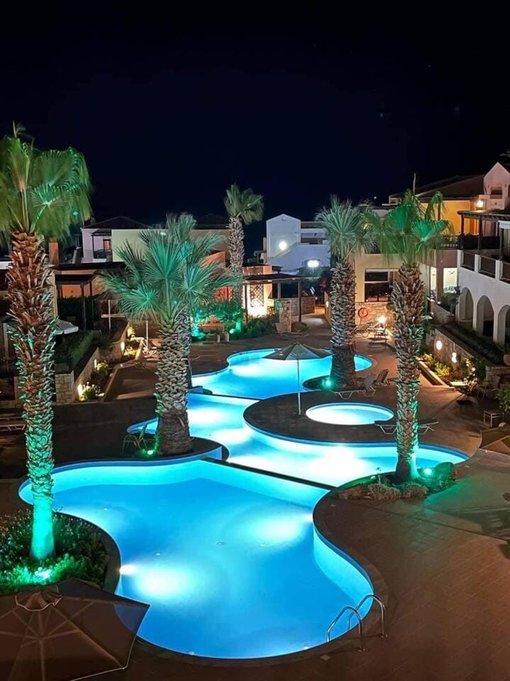 Night, Pool view, Swimming pool