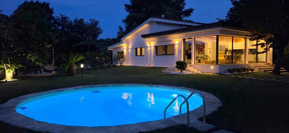 Property building, Night, Garden, Pool view, Swimming pool