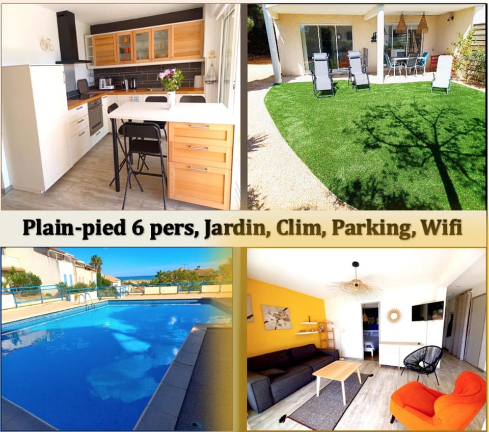 Plain-pied Jardin 6 personnes Clim Vue Mer Parking Wifi Terrasse Piscine dans la résidence Apartment in Fleury