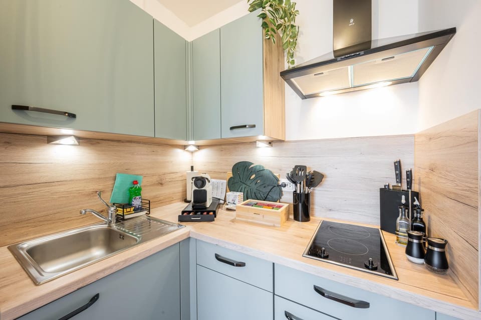 Kitchen or kitchenette, stove, kitchen