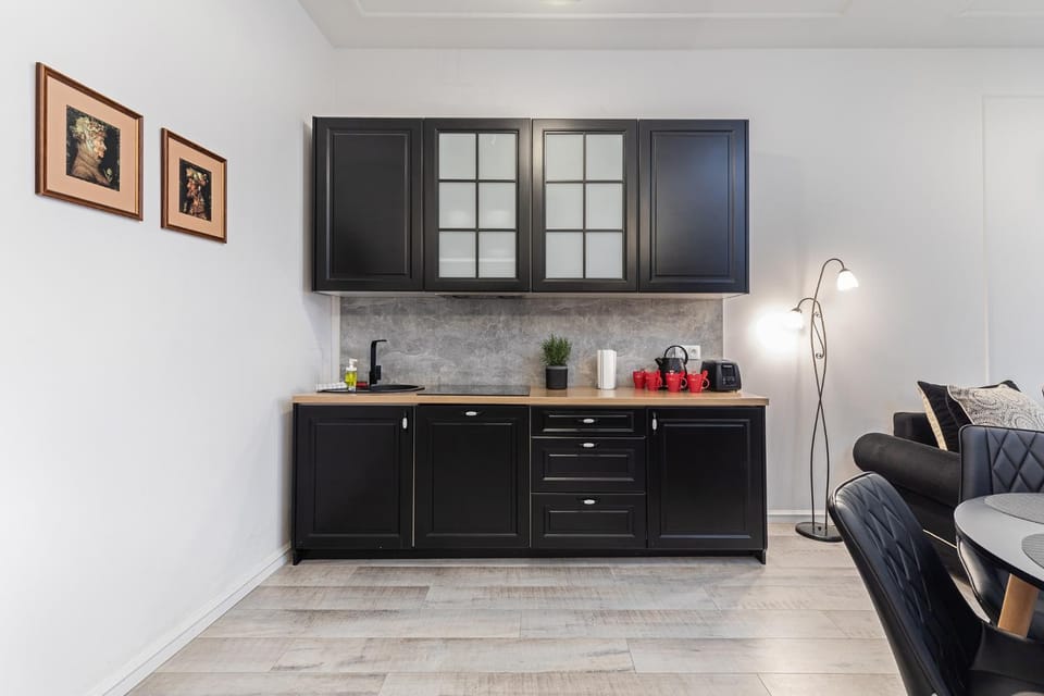 Kitchen or kitchenette, stove