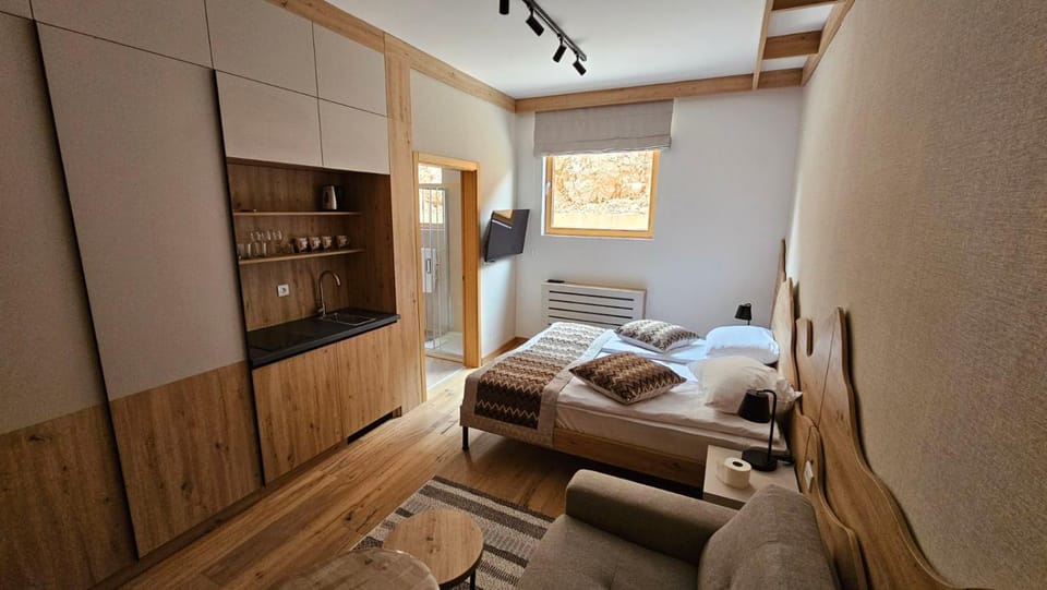 Bed, Kitchen or kitchenette, Living room, Photo of the whole room, Seating area