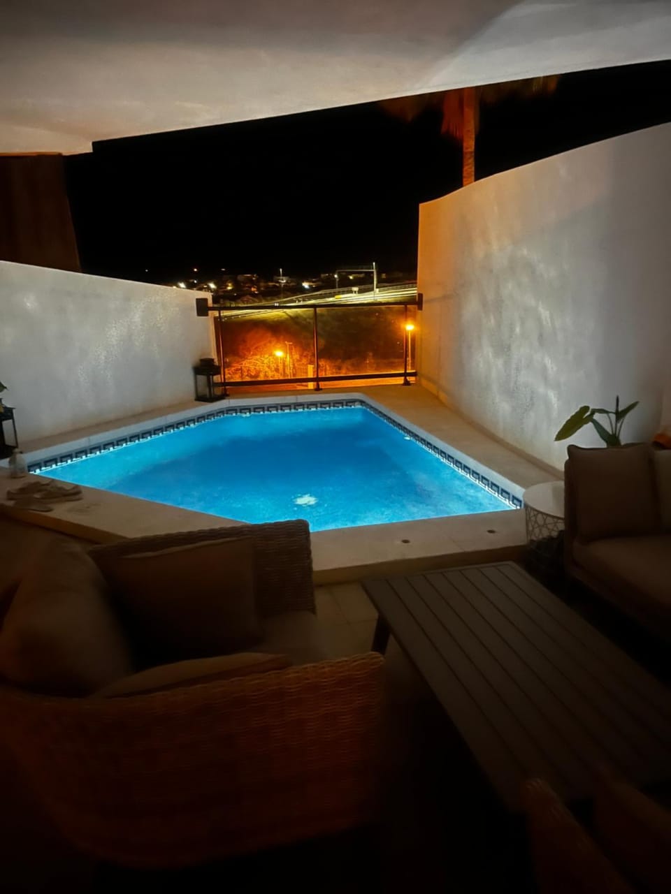 Night, Pool view, Swimming pool